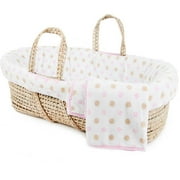 Tadpoles Polka Dot Plush Fleece Moses Basket and Bedding Set, Pink