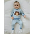 thumbnail image 6 of Qmyliery Baby Boys Pants Set, Long Sleeve Embroidery Turkey Sweatshirt with Striped Pants Thanksgiving Clothes, 6 of 9