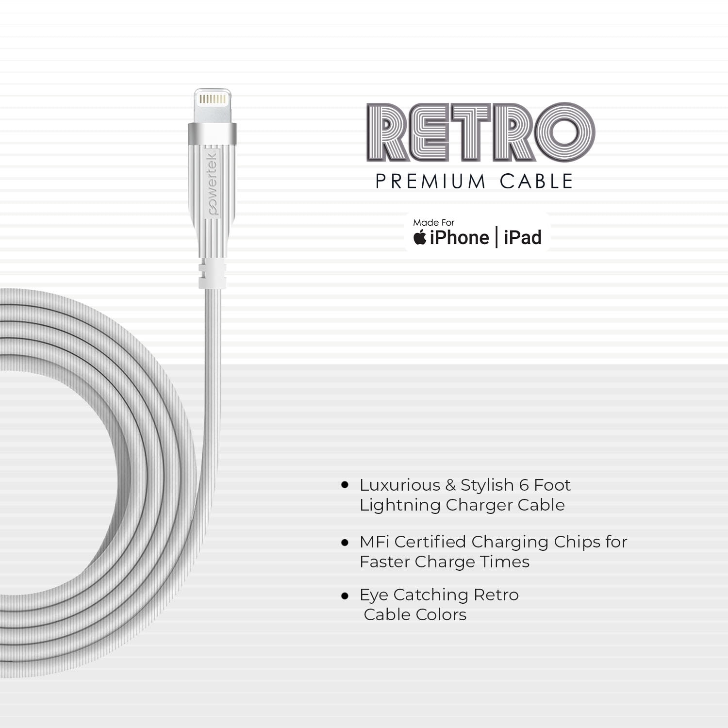 Liquipel Powertek Retro USB-A to Lightning - White