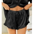 thumbnail image 5 of Avidlove Women Satin Pajama Set Silky Short Sleeve Sleepwear with Ruffle Shorts Soft Pj Set Button Down Nightwear Black S-XXL, 5 of 6