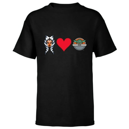 Star Wars The Mandalorian Ahsoka Tano Loves Grogu - Short Sleeve T-Shirt for Kids - Customized-Black
