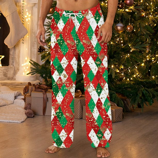 Ceisia Men Printed Brushed Warm Lounge Pants Elastic Waist Pocketed Home Gift Trousers