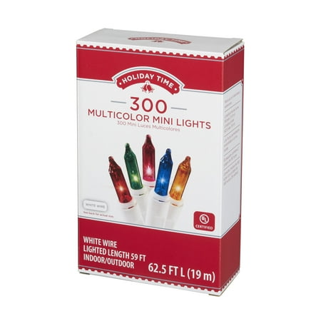 Holiday Time Indoor and Outdoor Multicolor Mini Christmas Lights, 59', 300 Count, White Wire