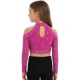 thumbnail image 5 of iiniim Girls Sequin Rhinestones Crop Top Cold Shoulder Long Sleeve Sparkle Tee Hip Hop Jazz Dance Shirt Hot Pink 8, 5 of 7