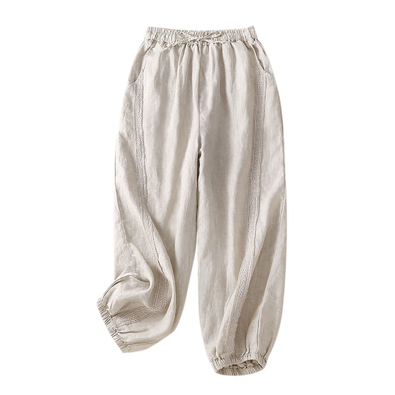 Jewelreauty Wide Leg Pants for Women Plus Size Casual Drawstring Cotton Linen Pockets Pants Trousers 2025
