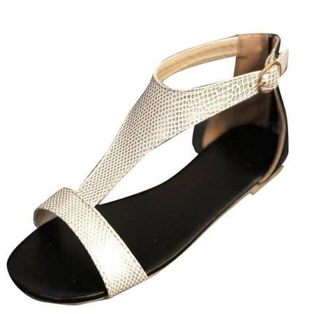 

Alueeu ladies shoes casual Summer Women Open Toe Breathable Beach Buckle Strap Sandals Casual Flat Shoes Silver 42