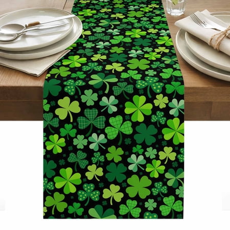 Saint Patrick s Day Table Runner - 120 Inch Long Kitchen Dining Table Runner Dresser Scarves Spring Farmhouse Botanical Clovers Farmhouse Decor for Coffee Tables Wedding Party Banquet