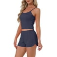 thumbnail image 4 of INSPIRE CHIC Women's Pajama Set Ribbed Knit Cami Sleeveless Squared Neck Tank Top with Split Shorts Sleepwear Lounge Sets S Navy, 4 of 6