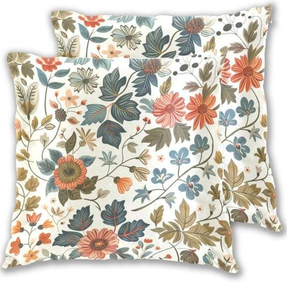 Retro Flowers Green Leaves Throw Pillow Covers Pillowcases 16 x 16 Inch Home Decor 2 Packs for Bedroom Sofa