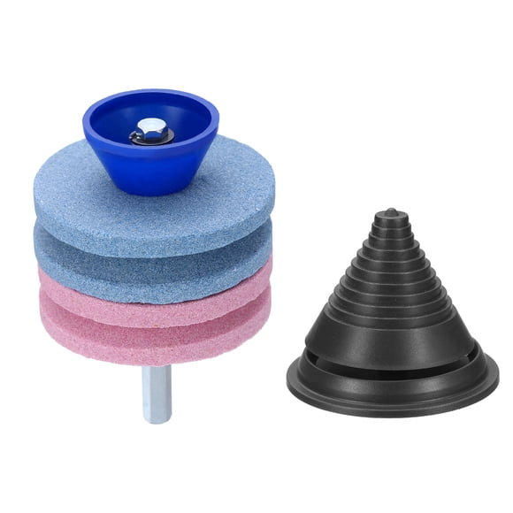 Uxcell 1pcs Lawn Mower Blade Sharpeners Four Layer with Blade Balancer, Blue/Pink