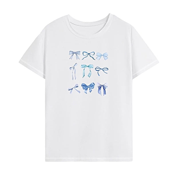 Camiseta para mujer, ropa deportiva sencilla de verano, camisa con cuello redondo para viajar, uso diario M