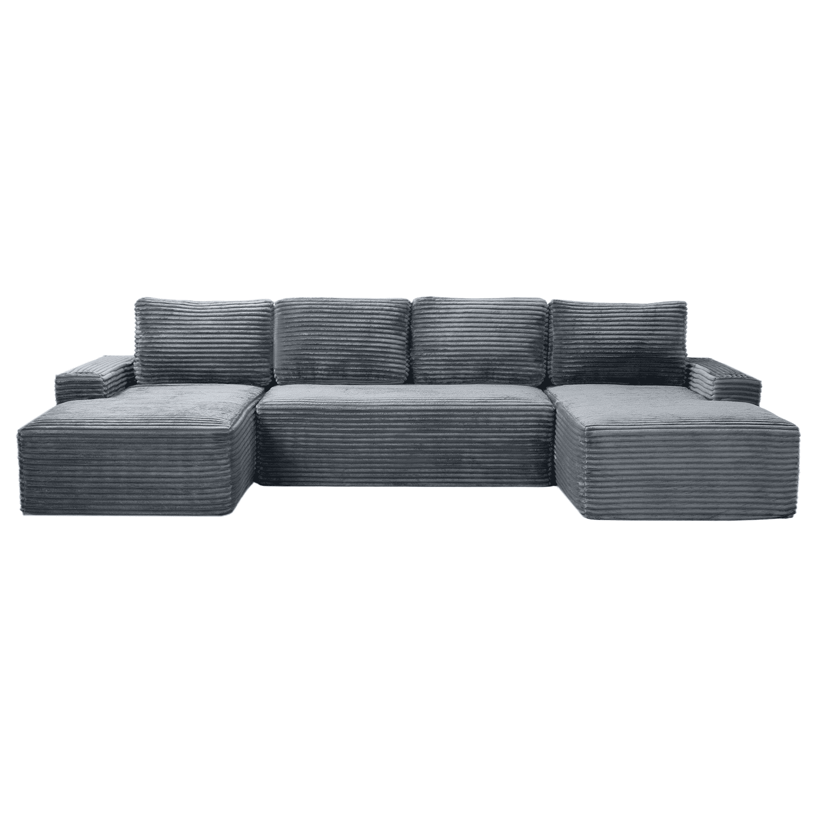 AISWORD 133.4" U-Shaped Modular Sectional Sofa, Corduroy Cloud Couch with Cup Holders & Side Pockets, Boneless Deep Seat Sleeper Chaise, No Assembly Required, Gray