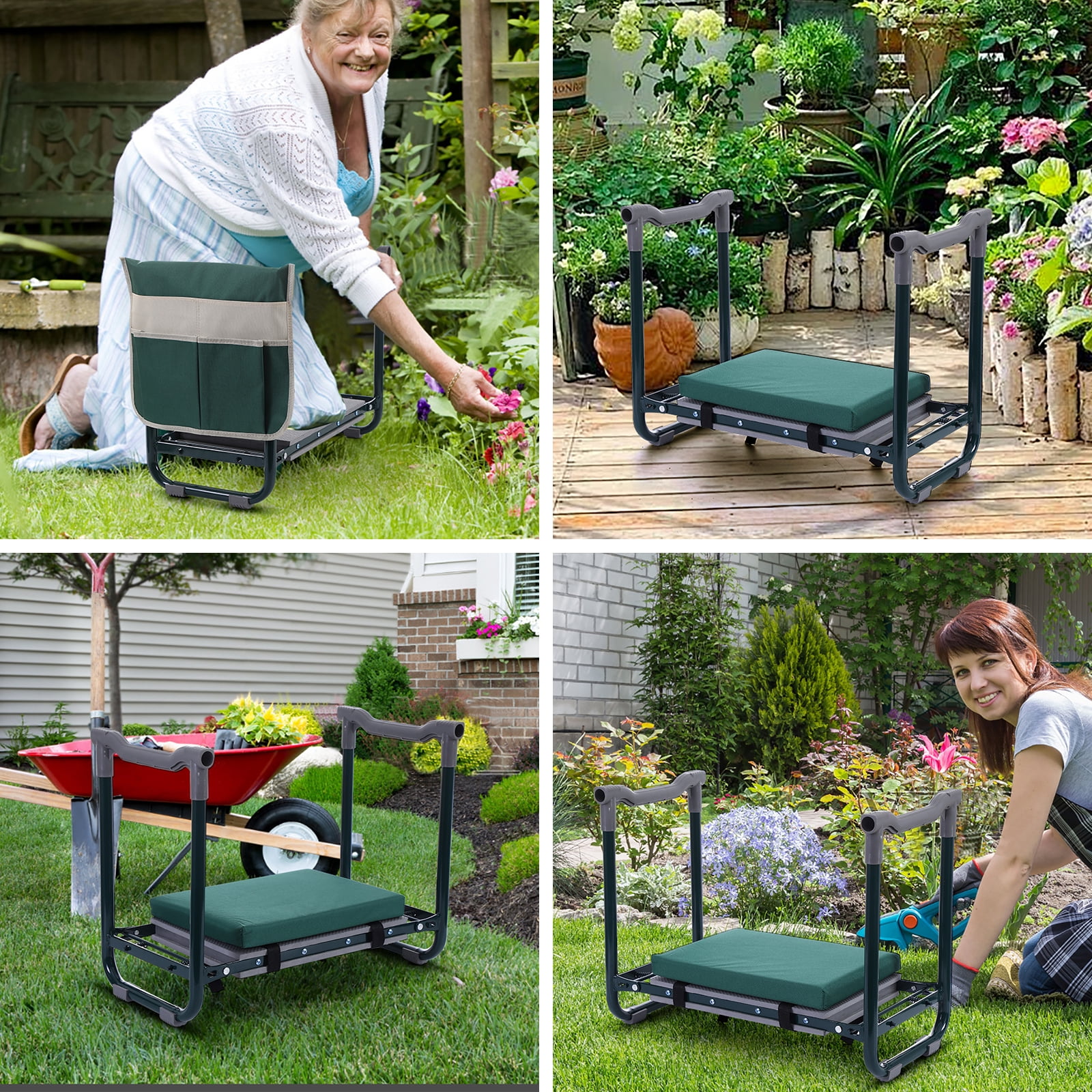 Garden Kneeler and Seat, Foldable Gardening Stool, Gardening Gifts for Women, Heavy Duty Garden Bench, Garden Kneelers for Seniors, with Tool Pouch and Gloves
