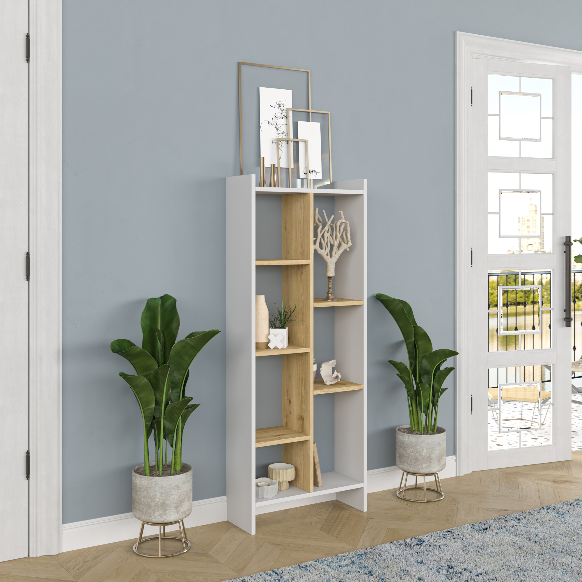 Ada Home Decor Eden 4 Tier Open Shelf Modern Bookcase, Oak/White