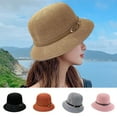 thumbnail image 2 of opvise Women Sunhat Foldable Breathable Faux Leather Buckle Summer Hand-woven Sunscreen Straw Hat Khaki, 2 of 8
