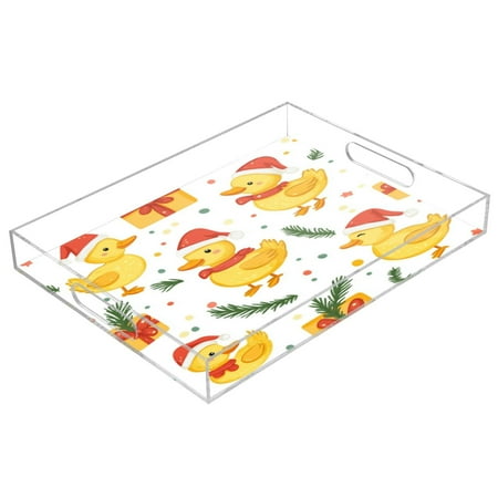 

Acrylic Tray 15.7*11.8*1.9 Inch Transparent Tray Food Tray Tea Cup Tray Serving Trays Cosmetics Storage Kitchen Table Bathroom Sundry Storage Santa Hat Duck
