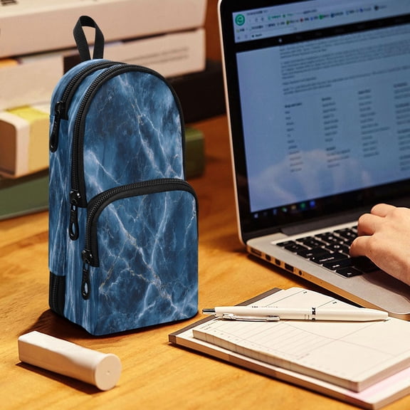 Backpack Pencil Case, 3 Compartment Large Capacity Oxford Fabric Pencil Pouch / Oceanic Gilded Strata