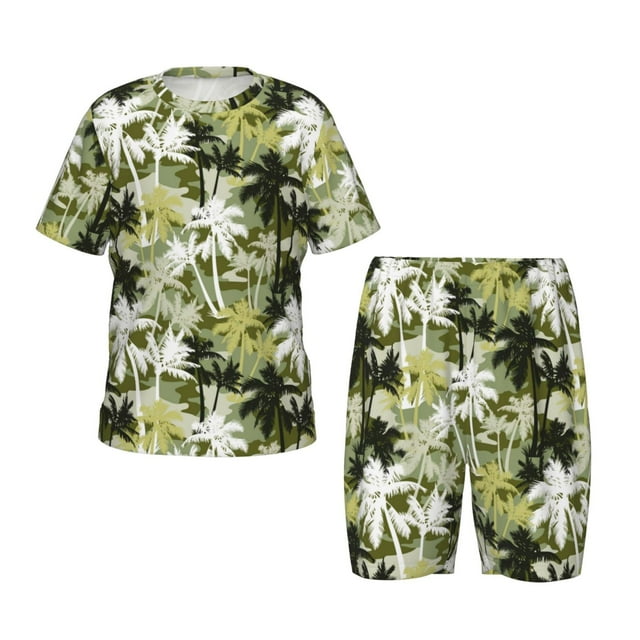 Balery Hawaii Palms Conjunto de Pijama Infantil de Manga Corta con Estampado – Ropa de Dormir de Algodón Suave-Small
