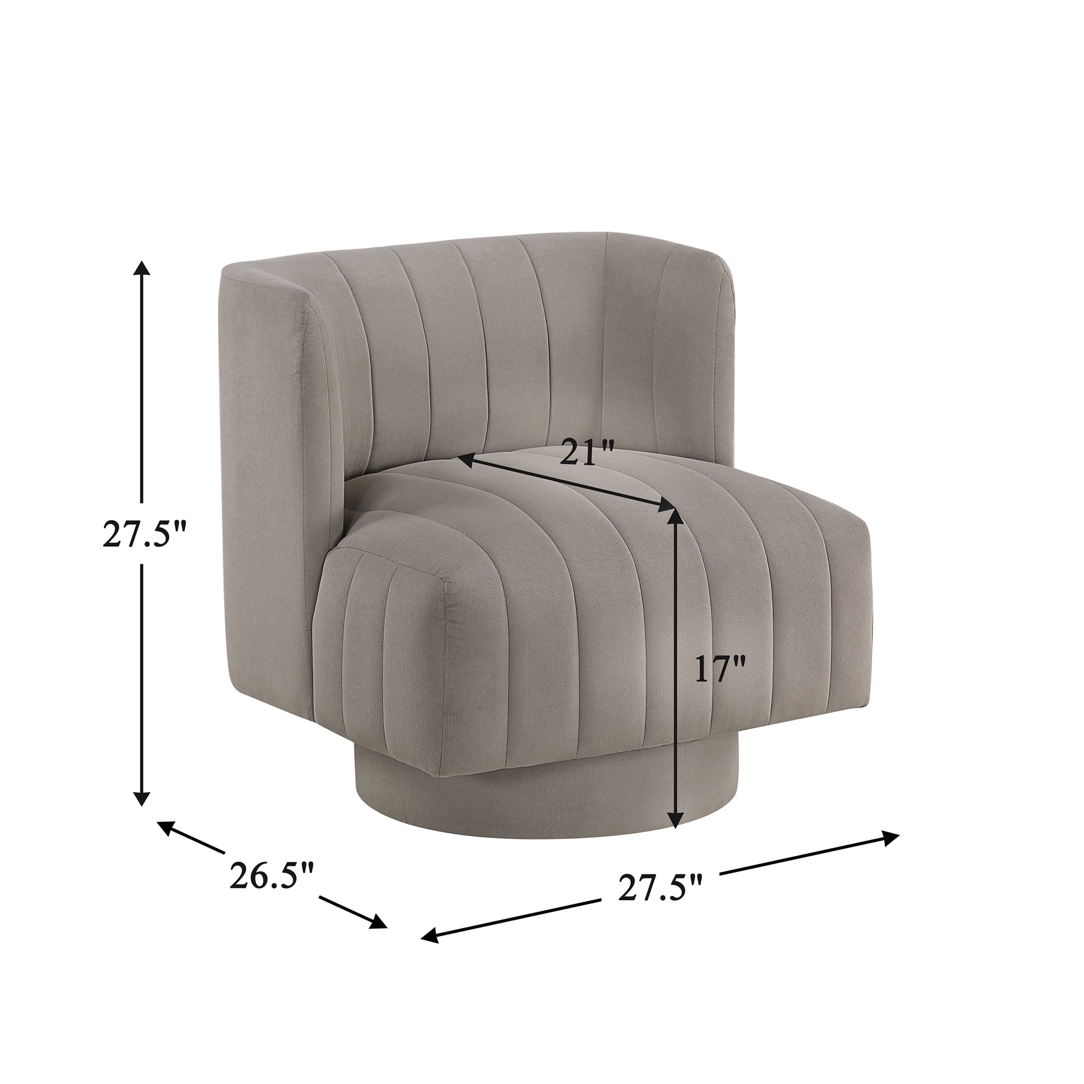 OakvillePark Glynworth Textured Fabric Chennel Tufted Swivel Chair, Taupe