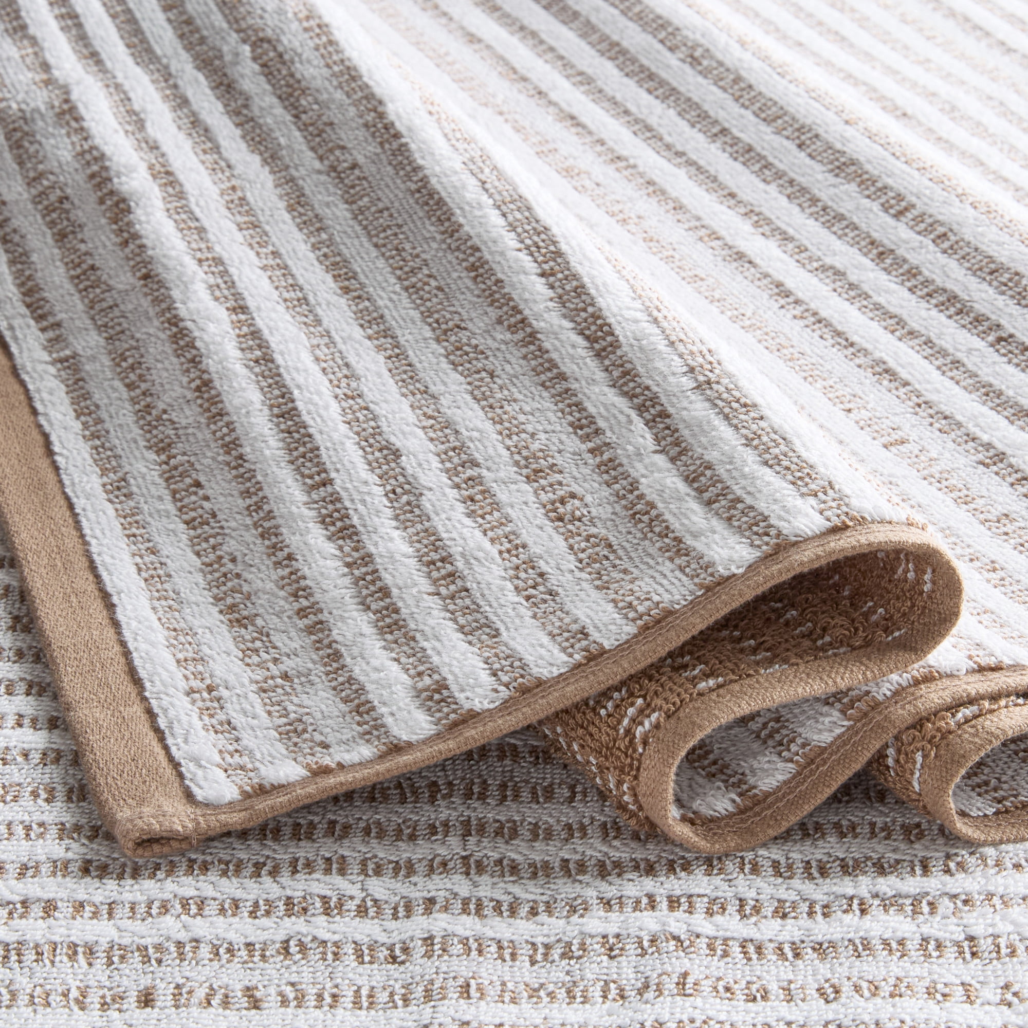 TOWN & COUNTRY PLAY 4-Piece Striped Reversible Terry Brights Bath Towel Set, 30"x58", 100% BCI Cotton, Plush & Absorbent 550GSM, Mocha Brown