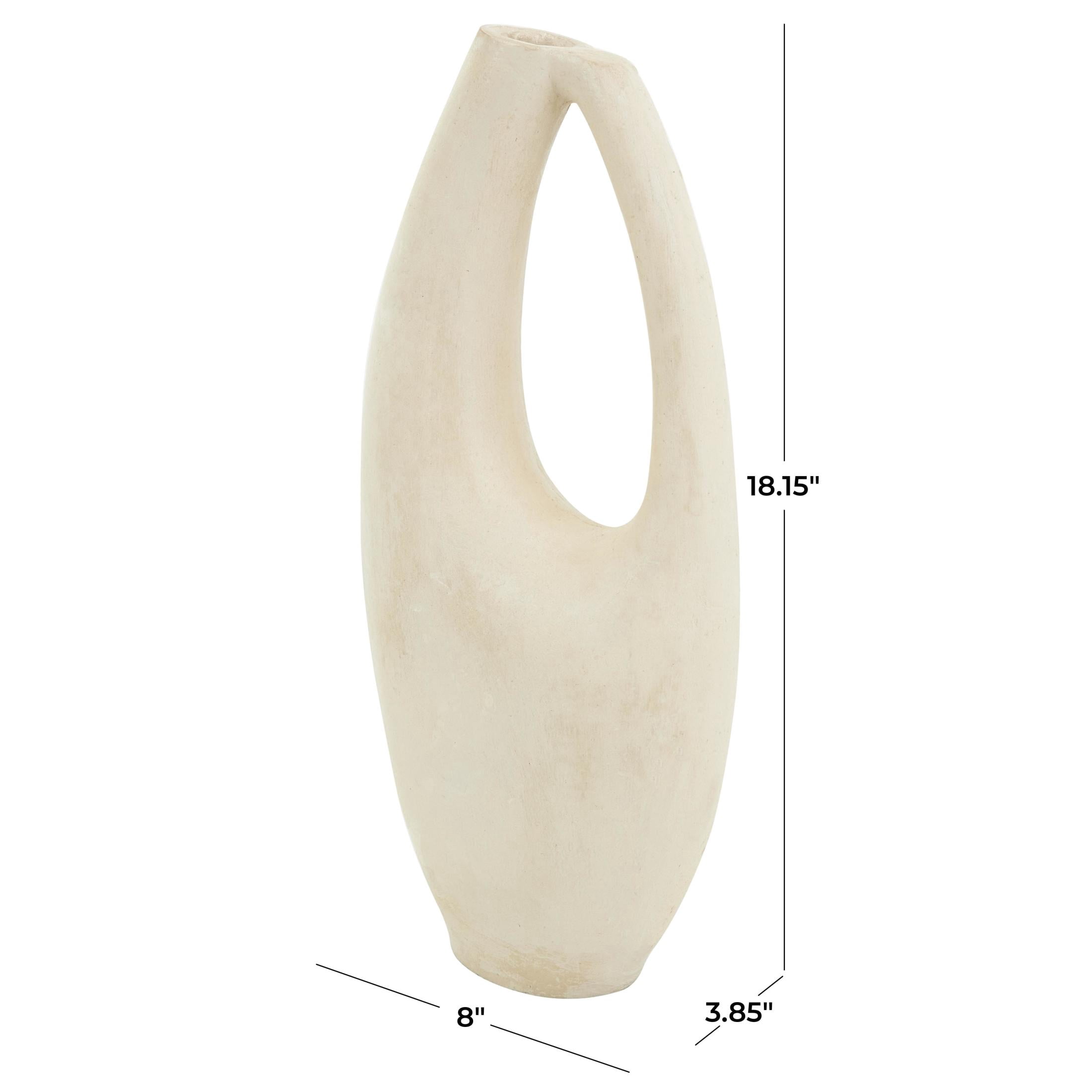 DecMode 18" Abstract Curved Beige Paper Mache Vase with Handle