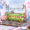 thumbnail image 3 of Robotime 3D Puzzle Wooden Jigsaw Car Toy DIY Model Kit for Adults, Building Toy with LED Light Diorama Tram Hobby for Kids Brain Teaser (Sakura Journey), 3 of 7
