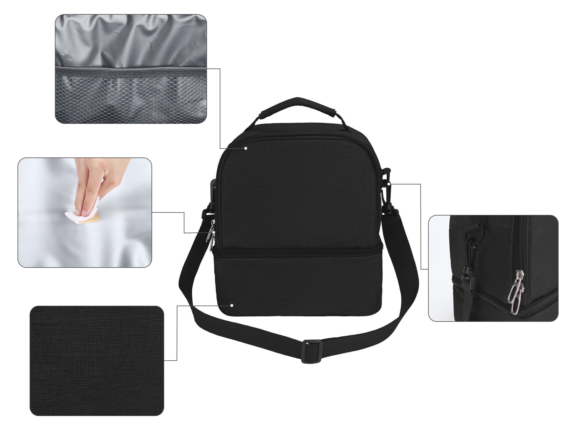 Unique Bargains Insulated Leakproof Lunch Bag for Office, Picnic Black