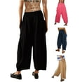 thumbnail image 5 of Kmbangi Women's Summer Casual Wide Leg Pants Solid Color Drawstring Trousers with 2 Big Pockets, 5 of 5