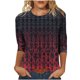 thumbnail image 1 of 3/4 Manga Túnica Tops para las Mujeres Impreso Cuello Redondo Blusa Suelta Suave Elástico Casual Camiseta para la Primavera Diaria, 1 of 4