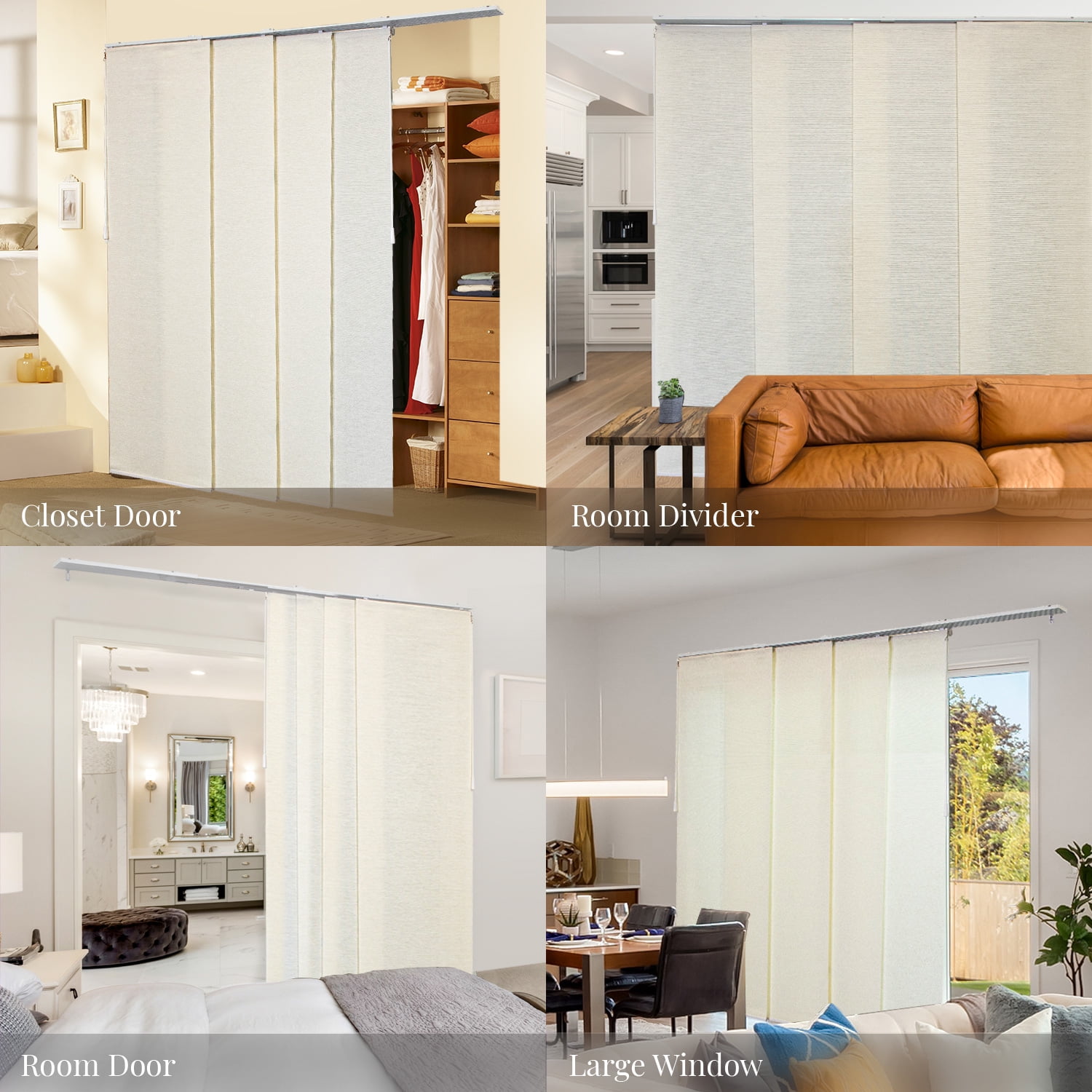CHICOLOGY QUAD RAIL SLIDING PANEL Princess Ivory (Light Filtering) W:46-86 x H:Up-to 96 inches