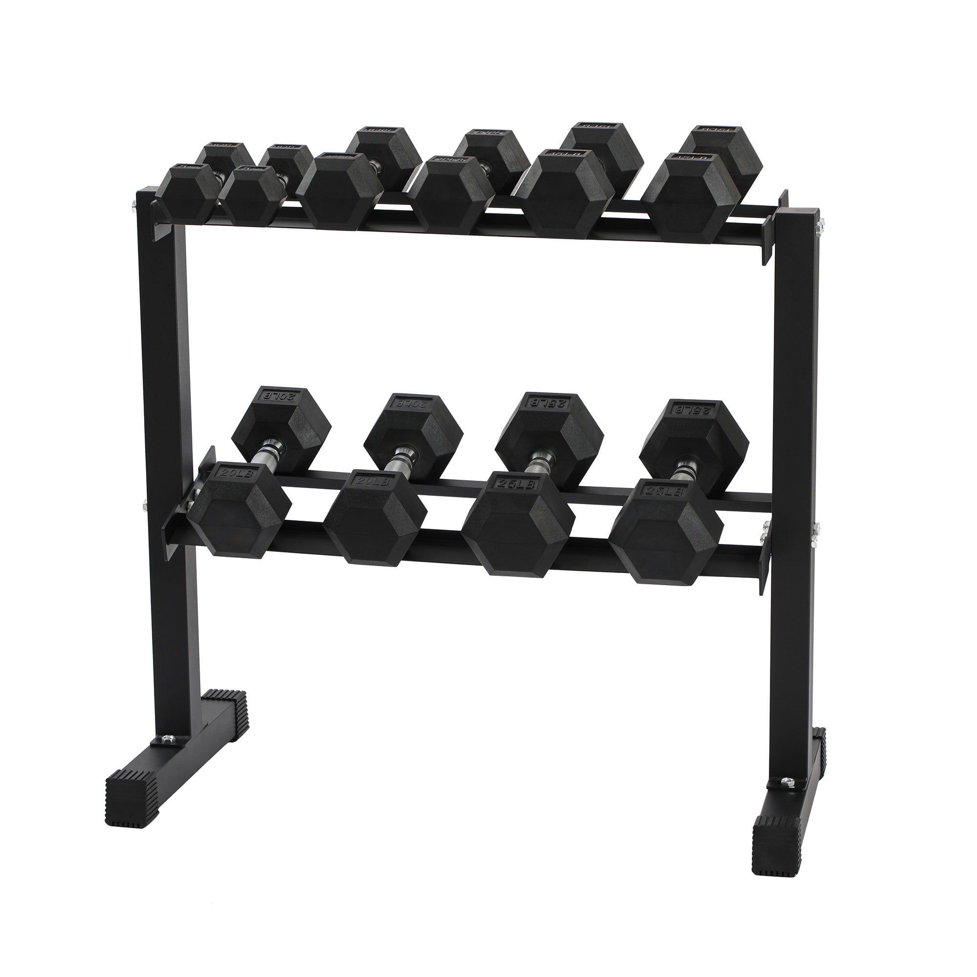 HolaHatha 5, 10, 15, 20, and 25 Pound Rubber Encased Weight Set with Rack