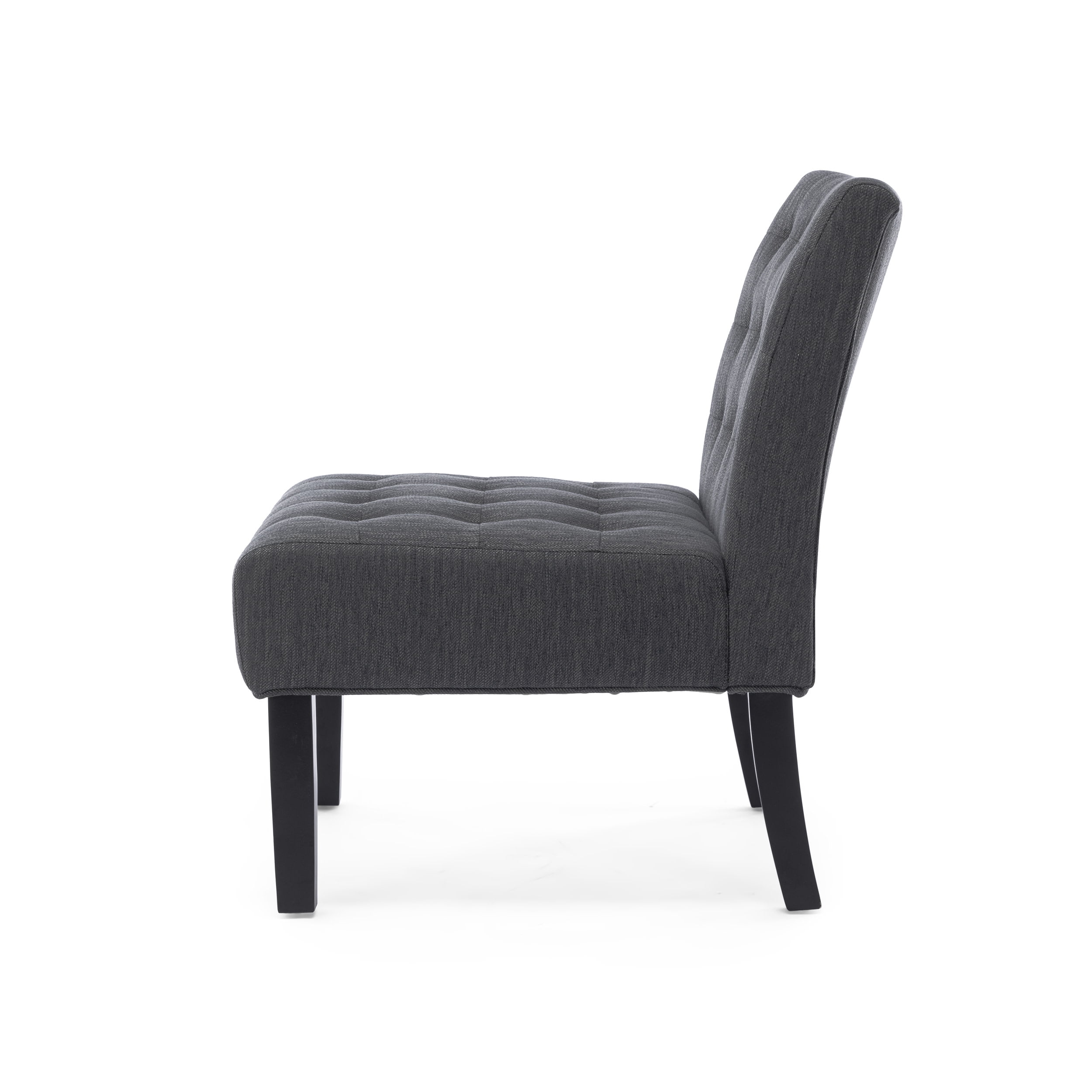Noble House Loverin Fabric Tufted Slipper Chairs, Set of 2, Charcoal and Matte Black