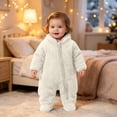 thumbnail image 5 of kids Fleece Footed Onesie Full-Zip Warm Daily Wear Jumpsuit White 6-12 Months, 5 of 9