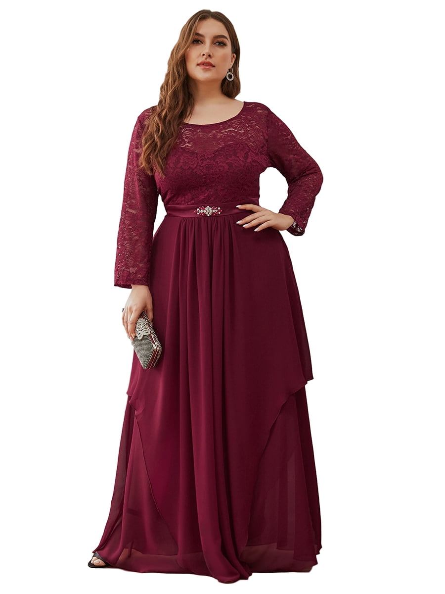 long sleeve chiffon dress plus size