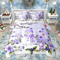 Homewish Purple Christmas Snowman Bedding Comforter Set 7pcs, Happy New Year King Bedding Sets, Teens Kids Boys Girls Reversible Bed Sheets, Super Cozy Room Decor