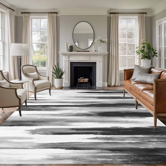 Large Area Rug 5'x8', Black Gray White Non-slip Runner Carpet for Living Room/Bedroom/Office, Vintage Rustic Abstract Ombre Aesthetic Outdoor Indoor Area Rugs Floor Mat for Kitchen/Dining Room