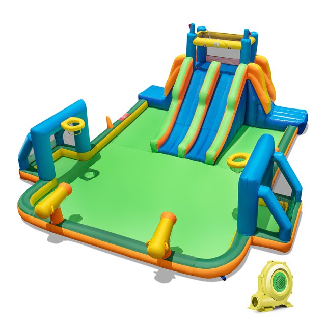 Gymax Inflatable Water Slide w/ 2 Long Slides Pool Climbing Walls 1100 W Blower