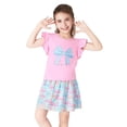 thumbnail image 3 of Cooltree Toddler Girls 2-Piece Skirt Set - Ruffled Purple Top & Striped Bow Print Skort Outfits for Little Girls Size 6, 3 of 7