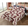 thumbnail image 4 of Ambesonne Floral Fitted & Flat Sheet with Shams 4 Pcs Set, Magnolia Flowers Spring Art, Calking, Burgundy White and Yellow, 4 of 5