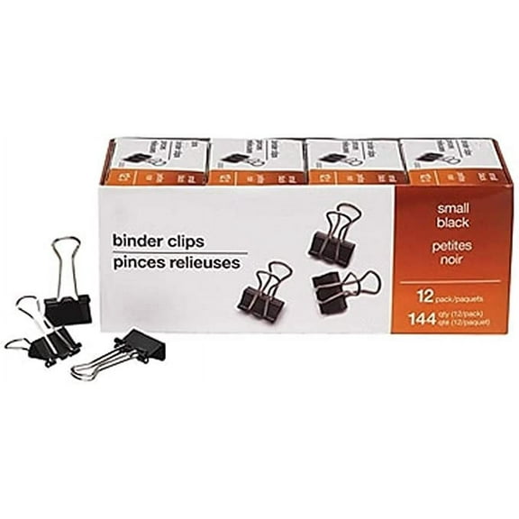 MyOfficeInnovations Small Metal Binder Clips Bulk PK Black 3/4" Size with 3/8" Capacity 480114