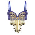 thumbnail image 1 of Guardurnaity Sujetador adelgazante con cuentas, brillante, para danza del vientre, sexy, para carnaval, ideal para festivales, bares y fiestas. Disfraces de disfraces azul real, 1 of 6