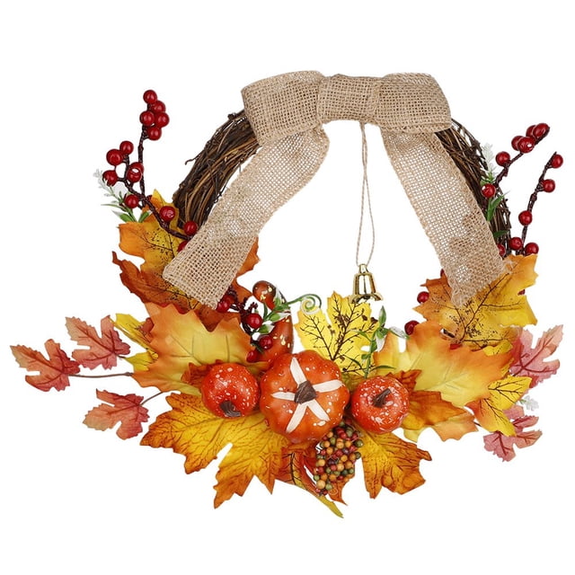 Guirlande de Citrouilles et Feuilles d'Érable Simulées d'Automne, Baies Rouges, Mariage, Décoration Murale pour la Maison, Fournitures Festives, Accessoire Photo pour l'Halloween, Noël, Action de Grâce, Décoration de Porte, Linteau, Fenêtre