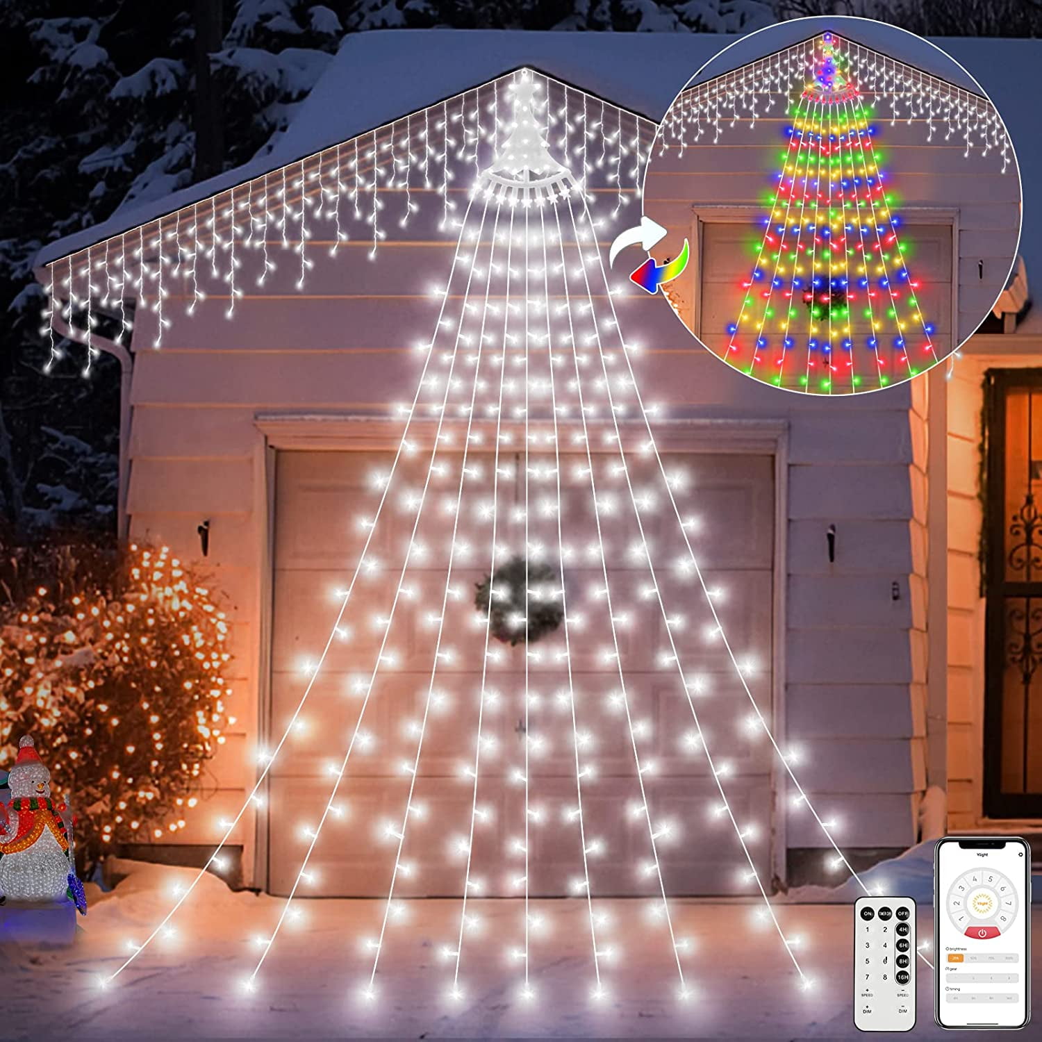 Outdoor Christmas Decorations Waterfall Lights, 344 LED 8 Modes Christmas Star String Light