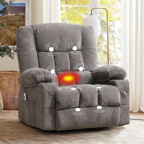 JMYMRY Recliner Chair, Rocker Recliner for Adults, Recliner Chair with Heat and Massage, Manual Recliner with Cup Holders for Living Room, Grey