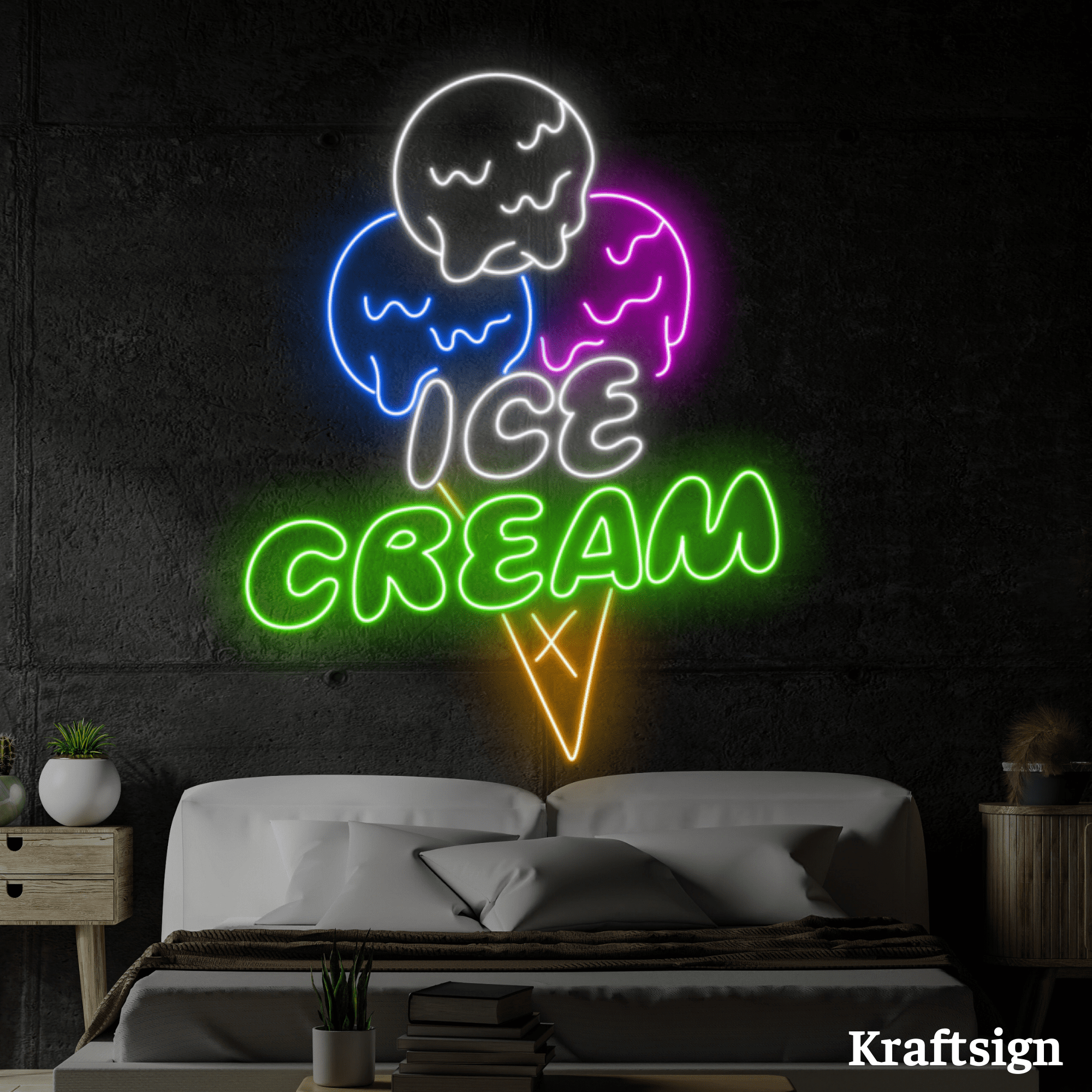 Craftnamesign Ice Cream Neon Sign, Open Welcome LED Signs, Ice Cream Decor