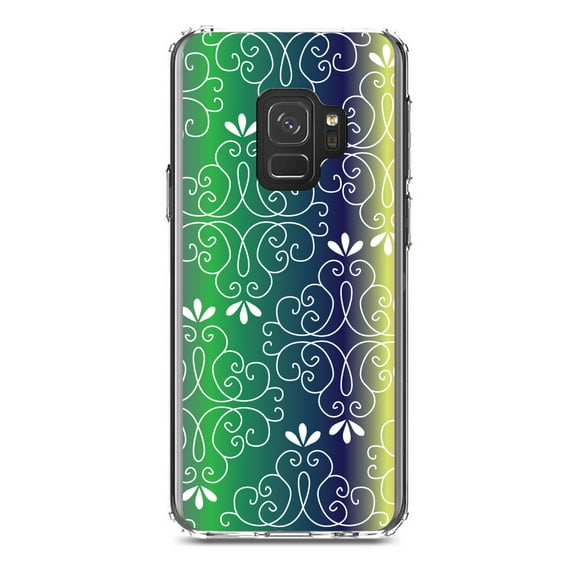 DistinctInk Clear Shockproof Hybrid Case for Samsung Galaxy S9 (5.8" Screen) - TPU Bumper, Acrylic Back, Tempered Glass Screen Protector - Purple Green Blue Yellow Pink Gradient