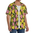 thumbnail image 4 of Xecao offers the Tulips Flowers for Men's Casual Short-sleeved Shirt, a button-up collared shirt with a pocket, perfect for beach vacations and yacht travel in the XX-Large size., 4 of 7