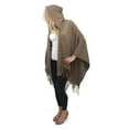 thumbnail image 3 of Jessica McClintock Adult Women Solid Knit Hooded Caped Ruana Wrap Shawl Poncho with Fringe (Khaki), 3 of 3