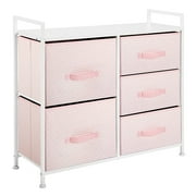 mDesign Storage Dresser Furniture Unit - Large Standing Organizer Chest for Bedroom, Office, Living Room, and Closet - 5 Drawer Removable Fabric Bins - Pink/White