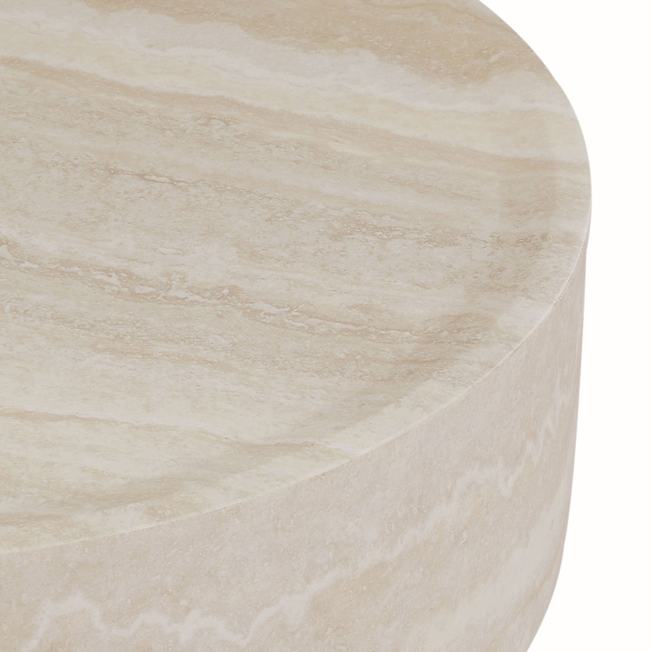 Noble House 35.43" Round Faux Travertine Coffee Table, Waterproof Fiberglass Drum Tea Table for Living Room, Beige